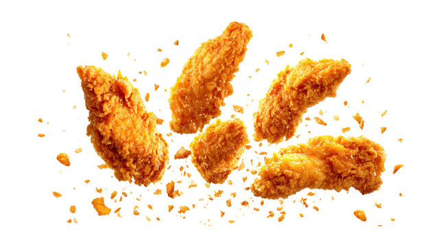 Crispy Chicken Strips Flying isolated on a transparent background