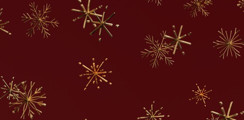 Elegant gold snowflakes floating on a deep red background. Perfect for Christmas, winter, holiday greetings, and seasonal design projects.
