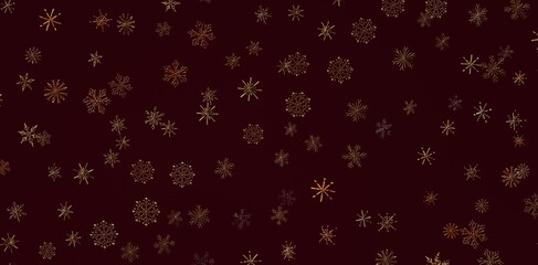 Abstract design of glittering gold snowflakes against a rich burgundy backdrop, perfect for winter holiday greetings and seasonal themes. A touc © vegefox.com