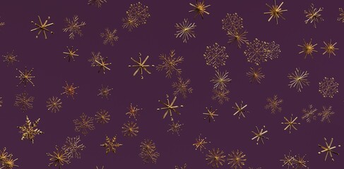 Abstract design of golden snowflakes against a rich purple background. Perfect for holiday themes, winter concepts, and elegant background desig