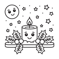 cute candle with holly bold & easy cute christmas coloring page, Whimsical Gingerbread House Coloring Pages for Kids & Adults, Christmas Coloring Pages, bold & easy cozy winter coloring book pages,