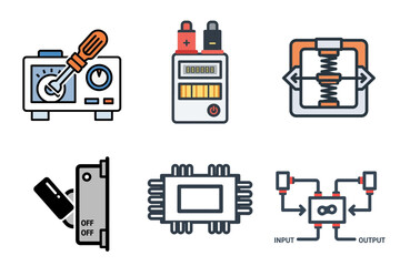 Electronics and Engineering Icons Set - Tools, Components, Repair, and Systems
