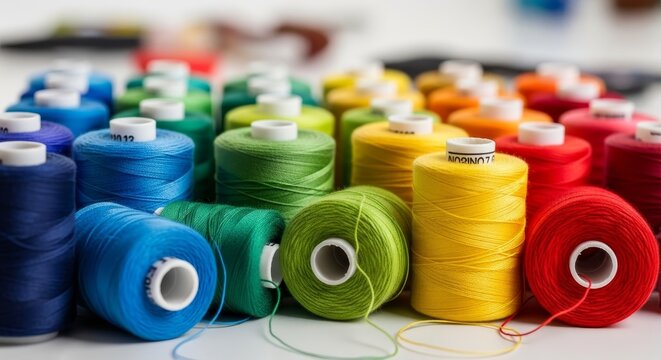 Detailed view of cotton or polyester threads ready for crafting.