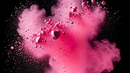 Pink powder explosion stock photo for graphic design and creative projects on black background