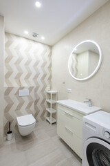 Bright Elegant Modern Luxury Bathroom Interior Design With White Sink.