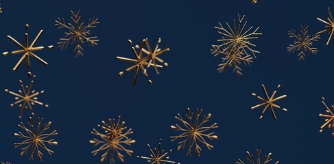 Stunning golden snowflakes gently falling against a deep navy backdrop. Perfect for Christmas, New Year, winter designs. Creates a sense of peac
