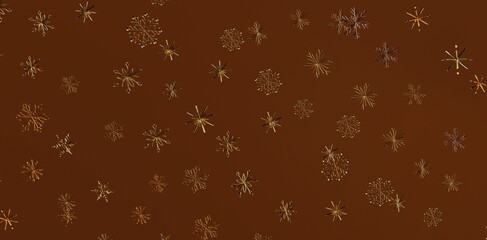 Christmas background with golden snowflakes on brown background. Ideal for festive designs,...