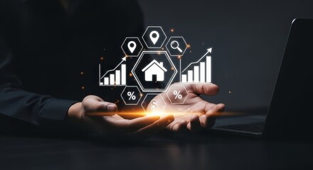 Home technology data hologram hovering over a hand