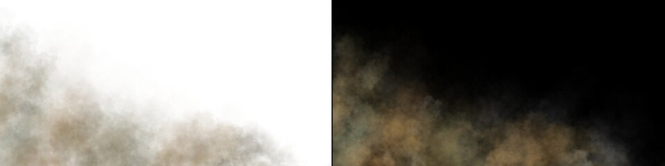 Realistic sandy dust and smoke clouds with soft edges and transparent texture on dark background for commercial visual use