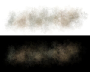 Realistic sandy dust and smoke clouds with soft edges and transparent texture on dark background for commercial visual use