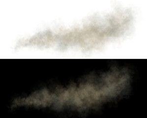Realistic sandy dust and smoke clouds with soft edges and transparent texture on dark background for commercial visual use