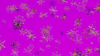 Abstract snowflakes, purple and white on a magenta backdrop, ideal for backgrounds, winter, and festive concepts, perfect for digital design and