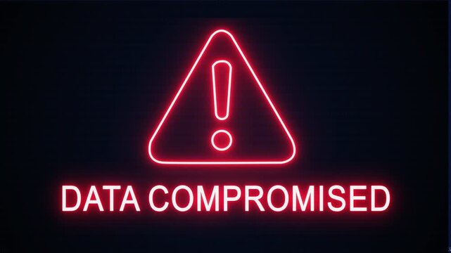 Data compromised alert Icon with binary code background. Attention grabbing icon highlights the importance of digital safety in today's interconnected world.