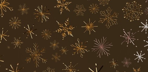 Abstract pattern with golden snowflakes on a brown background, perfect for winter and holiday designs. Ideal for backgrounds and creative projec