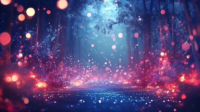 Enchanted Glowing Fairytale Forest in Mysterious Nightscape - Powered by Adobe