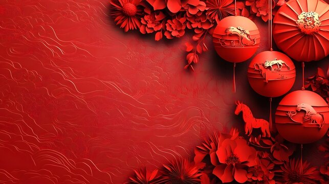 Vibrant Red Chinese and Lanterns for Auspicious and Holiday - Powered by Adobe