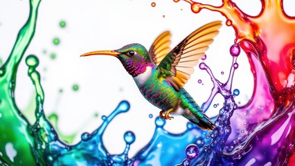 Obraz premium Colorful Hummingbird in Dynamic Splash