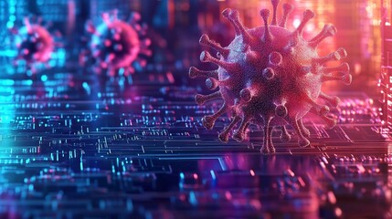 Colorful Digital Microscopic Virus Depicting Coronavirus Pandemic