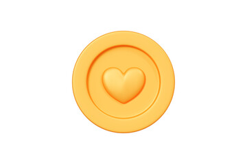3D Golden coin with heart. Creative design icon for game and animation. 3D Vector Illustration