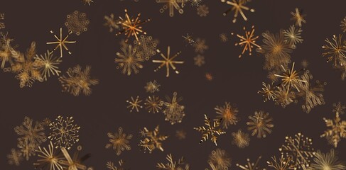 Elegant abstract design featuring golden snowflakes on a deep brown background. Perfect for holiday themes, winter concepts, and festive designs
