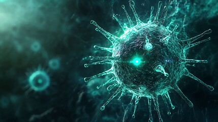 Glowing Microscopic Organism in Futuristic Blue Green Background