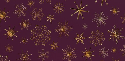 Luxurious seamless pattern featuring gold snowflakes on a rich purple background. Perfect for holiday designs, winter themes, or festive celebra