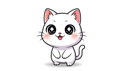 Obraz premium Kawaii Chibi Smiling Cat Isolated Cute Illustration