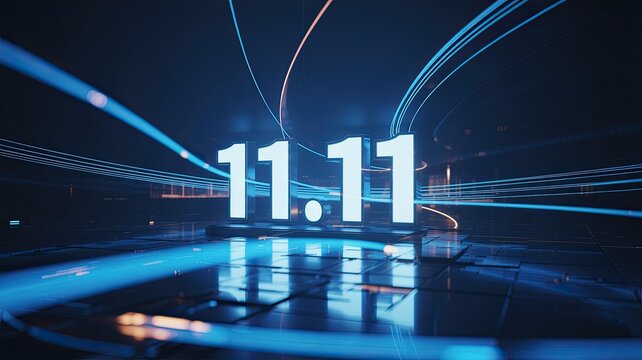 Singles day 11.11 promotional design with glowing blue lights - Powered by Adobe