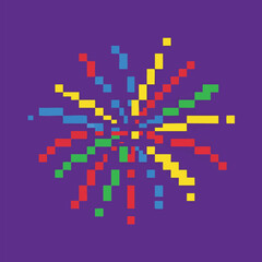 Fototapeta premium Pixelated explosion of colorful squares radiating outwards.