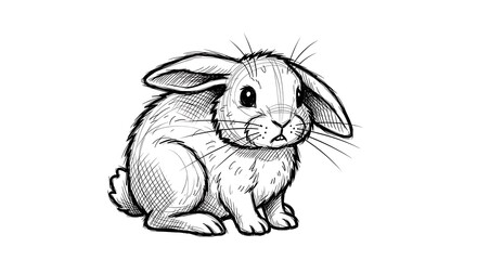 Obraz premium Rough Sketch Rabbit Bunny Crouching Isolated Hand-Drawn