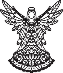 Zentangle Christmas Angel Line Art for laser cut, coloring, lace pattern and so on. Vector Illustration