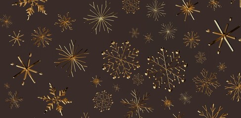 Stunning winter background with delicate golden snowflakes floating against a rich brown backdrop. Perfect for Christmas, New Year and festive d