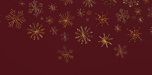 Elegant gold snowflakes on a deep burgundy background create a festive winter atmosphere perfect for Christmas design projects.