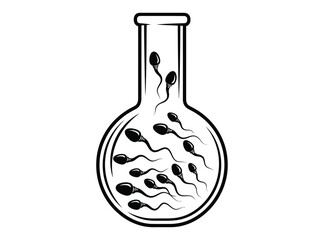 Spermatozoa swimming inside a laboratory flask, illustrating a science concept.