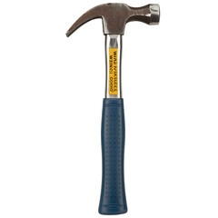 Classic claw hammer with blue handle isolated on black background