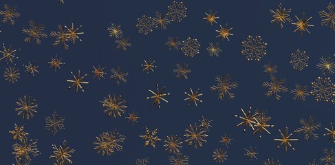 Elegant gold snowflakes falling on a dark blue background perfect for winter themes, holiday designs, and seasonal promotions. Ideal for festive