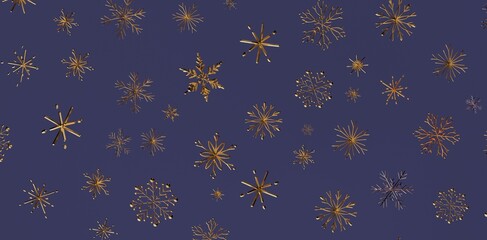Stunning golden snowflakes floating on a rich blue backdrop. Perfect for holiday designs, winter themes, or festive celebrations. Ideal for vari