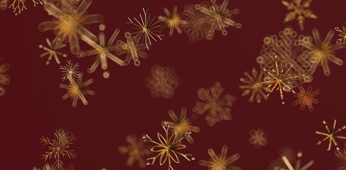 Elegant abstract design featuring golden snowflakes on a rich burgundy backdrop, ideal for Christmas or winter holiday themed projects.