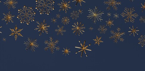 Stunning golden snowflakes against a navy background, perfect for winter holidays, Christmas, or luxury designs. Ideal for backgrounds, invitati