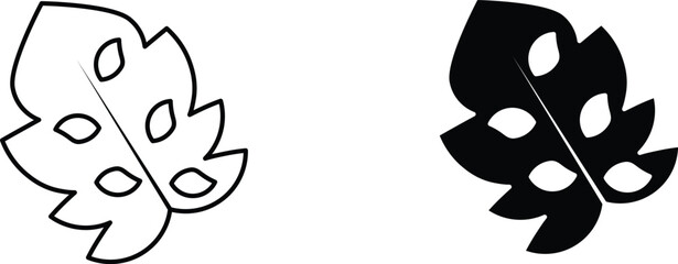 monstera deliciosa plant leaf  icon vector graphic illustration  with white background flat hand made icon fill icon .