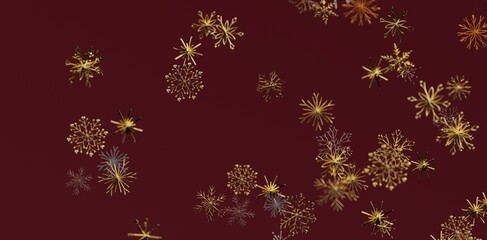Elegant gold snowflakes on a rich burgundy background, perfect for winter holiday themes and festive designs. Evokes feelings of Christmas, cele