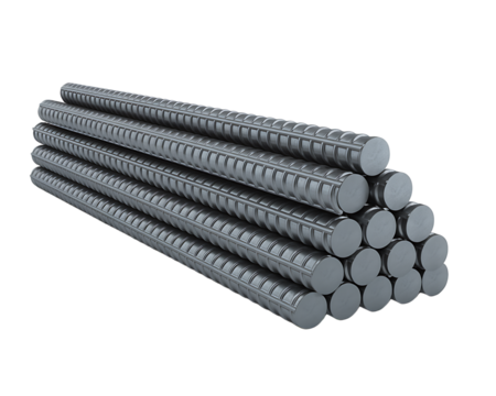 Stack of steel rebar rods used for construction and reinforcement - Powered by Adobe