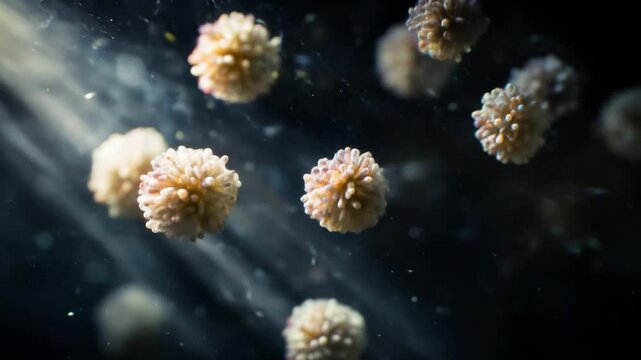 Coral polyps in motion under water with dark background
