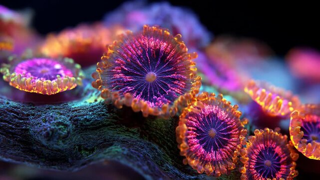 Vibrant macro view of colorful underwater coral polyps