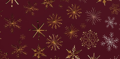Festive Christmas background featuring intricate golden snowflakes on a rich burgundy backdrop, perfect for holiday-themed designs and celebrati