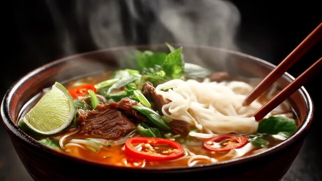 Delicious Vietnamese pho with fresh ingredients