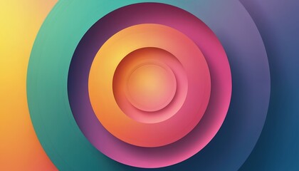Concentric circles form a vibrant gradient design. Colorful rings radiate outward creating a sense of depth and motion. Abstract background with smooth curves and soft shadows.