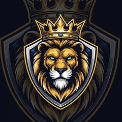 Majestic golden lion wearing a crown