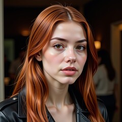 Smiling brunette teen model with natural makeup and glossy hair