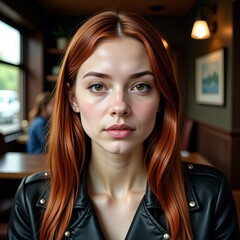 Smiling brunette teen model with natural makeup and glossy hair